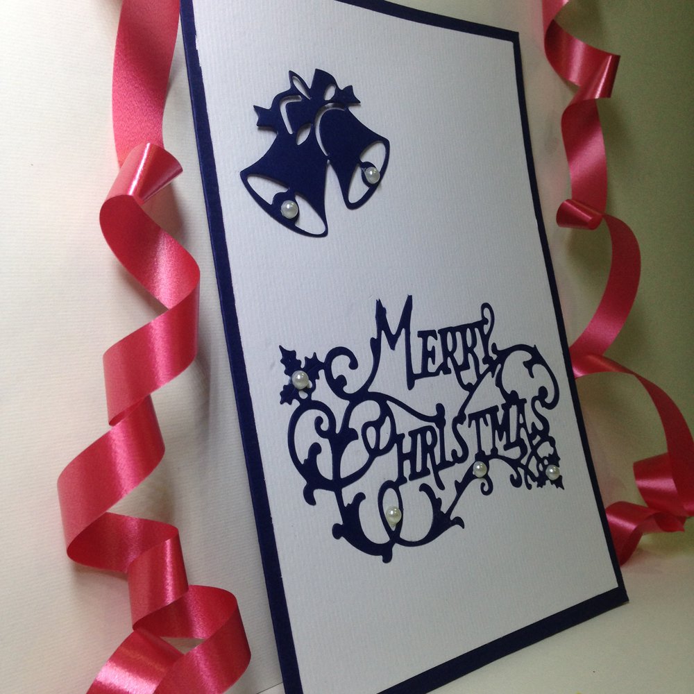 Handmade Christmas Card - Decorated With Bells & Beads