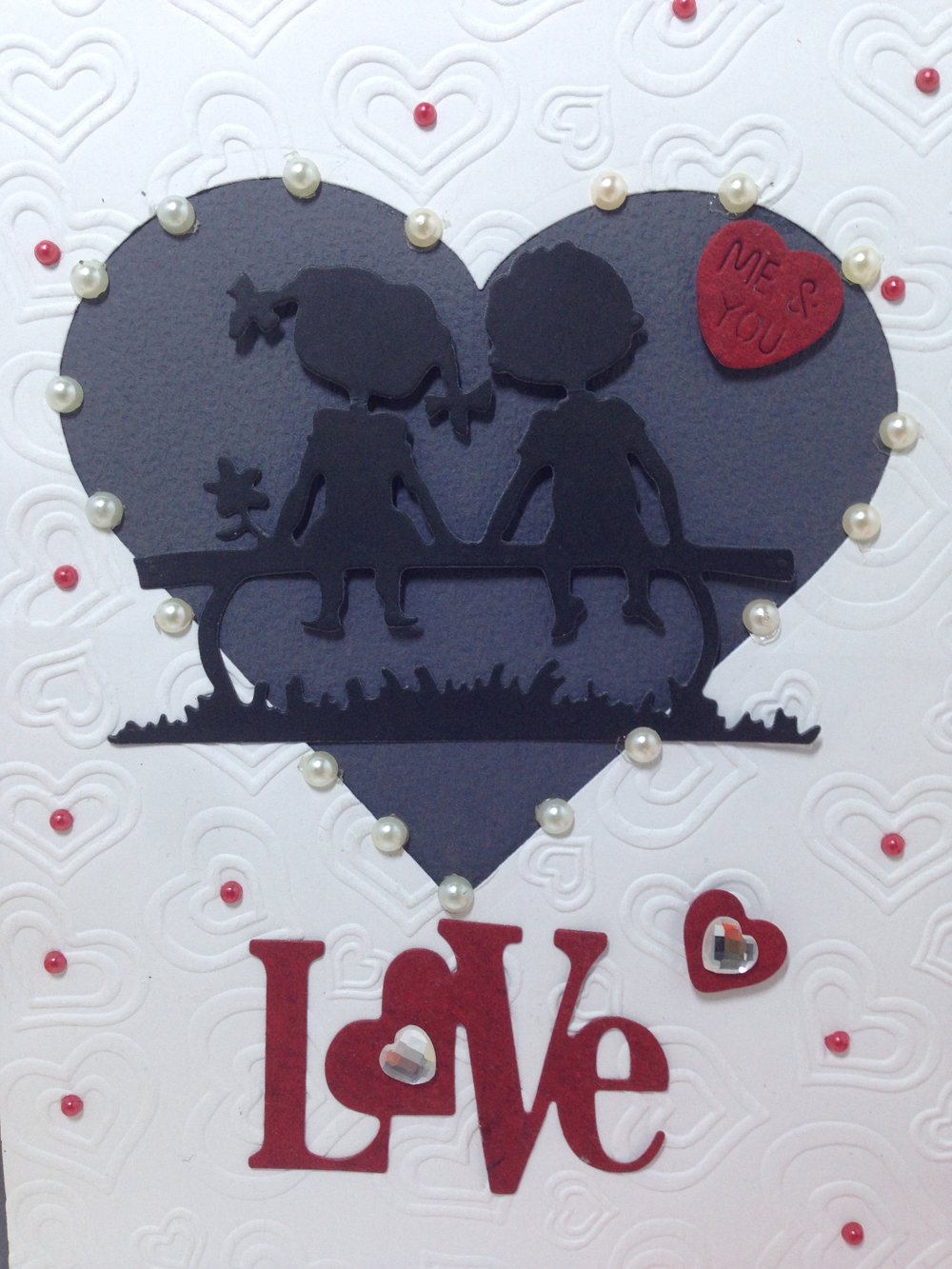 Luxury Handmade Valentine Day Card - Decorated With Die Cut Human Figure & Fine Beads