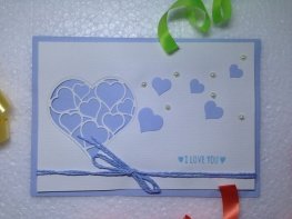 Handmade Valentine Day Card - Beautifully Crafted With Die Cut Hearts & Beads