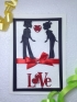 Luxury Handmade Valentine Day Card - BE MINE - Crafted With Beautiful Die Cut Boy Girl, Heart & Glossy Red Ribbon