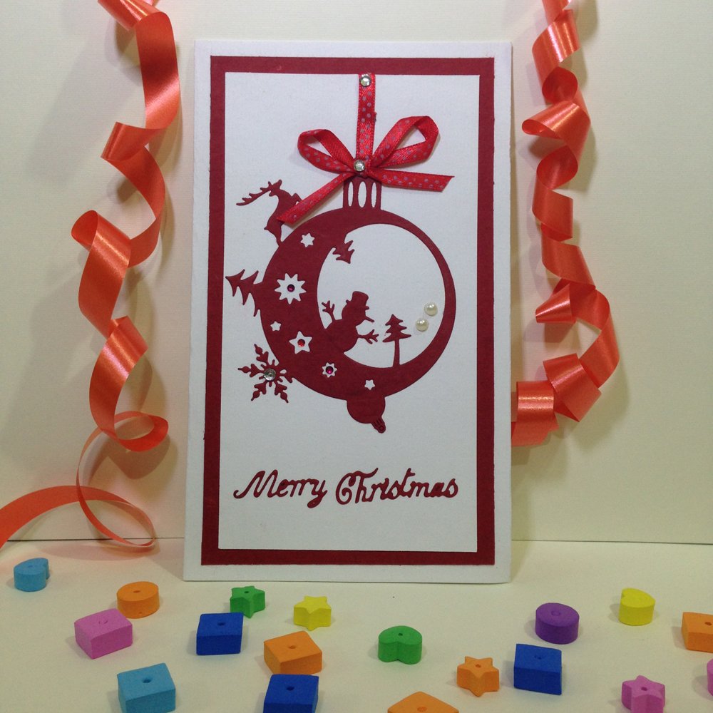 Luxury Handmade Christmas Card - Decorated With Beautiful Die Cut & Ribbon