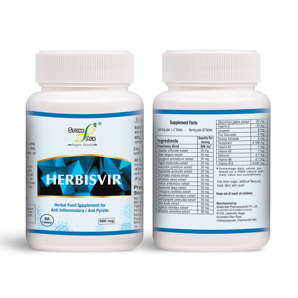 HERBISVIR – 600 mg Herbal Food Supplement for Anti Inflammatory & Anti-Pyretic